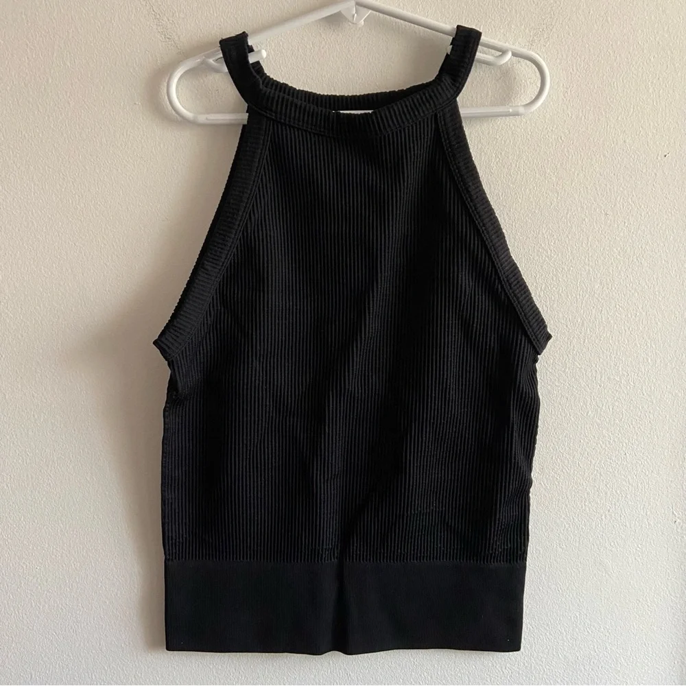Free People Intimately Black Ribbed Crewneck Stretch Tank Top Size M/L READ - Picture 1 of 13